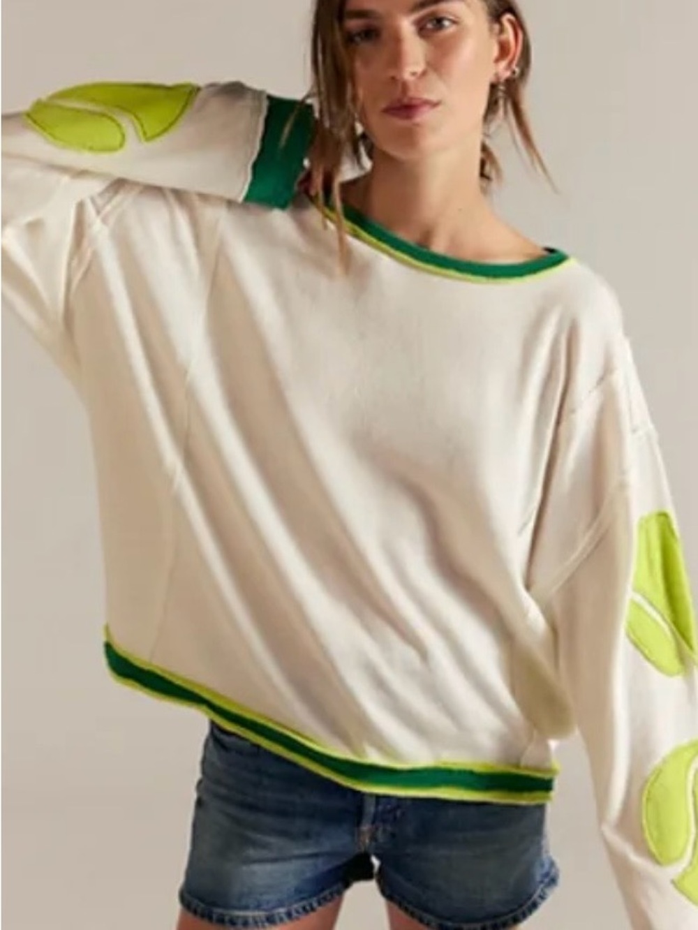 NWOT!  Free People We The Free You’re A Star Tennis Long Sleeve Tee Oversized ~L